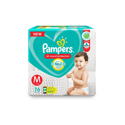 Pampers All round Protection Taped Pants, Medium Baby Diapers (M), 76 Units Pouch