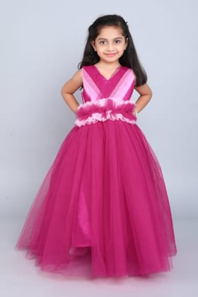 PinkChick Pleats N Ruffle Gown --Pink-1-2Y / Pink