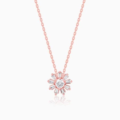 Rose Gold Baguette Flower Pendant with Link Chain