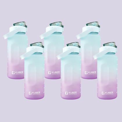 Kuber Industries 2L Motivational Water Bottle, BPA Free, Leakproof, Durable, with Straw, for Kids & Adults, Gym, Home, Office, Purple, Pack of 6-Kuber Industries 2L Motivational Water Bottle, BPA