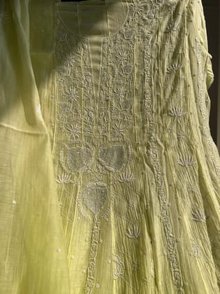 Mul Chanderi Chikankari Anarkali - Green-Green / Mul Chanderi