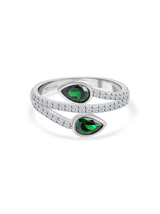 Leaf Design Emerald Silver Ring For Women-12