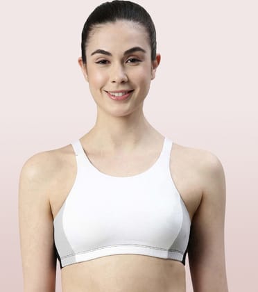 Enamor Plush Lined Medium Impact Sports Bra | SB26-White / S