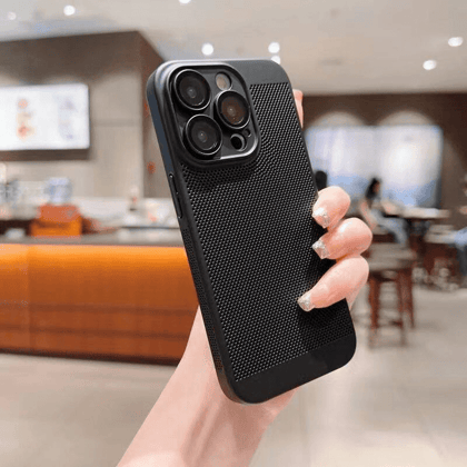 iPhone 15 Series Ultra Thin Mesh Heat Dissipation Cooling Breathable Case With Camera Protection-iPhone 15 Plus / Black