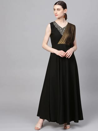 Party Wear & Festival Wear Latest Fashion Black Crepe Dress For Women and Girls-S