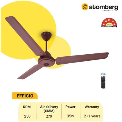 Atomberg Efficio 1400 mm BLDC Motor with Remote 3 Blade Ceiling Fan (Matt Brown, Pack of 1)