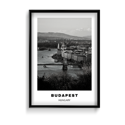 Budapest City Art (B&W)-A4 / Art Paper Print / Black Frame