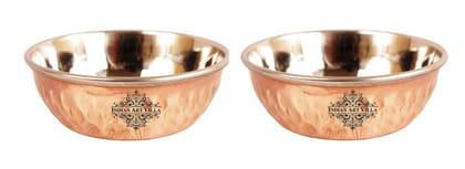 Indian Art Villa Steel Copper Omega Design Hammered Bowls, Katori, Dinnerware-VegetableBowl / 2