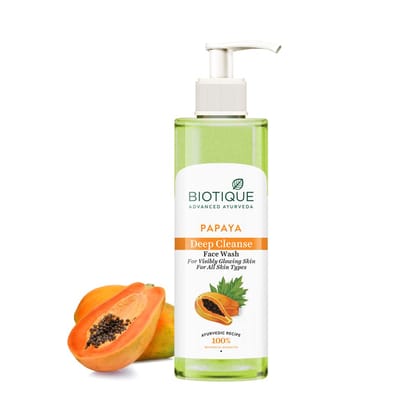 Biotique Papaya Deep Cleanse Face Wash | Gentle Exfoliation | Visibly Glowing Skin | 100% Botanical Extracts| Suitable for All Skin Types | 200ml