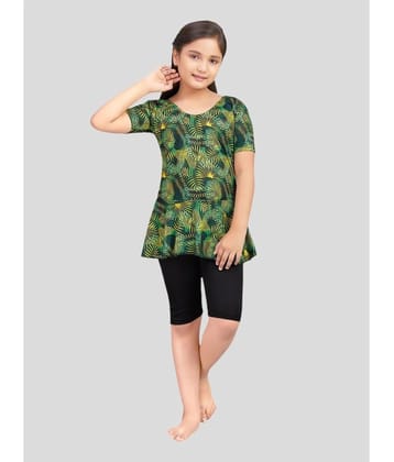 Aarika Girls Sports Wear Green Colour Leaf Print Nylon Swim Suit - None