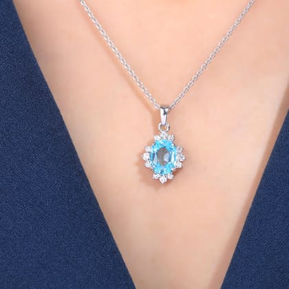 Oriana Aquamarine Silver Pendant with chain For Women-White Gold / 16 inches