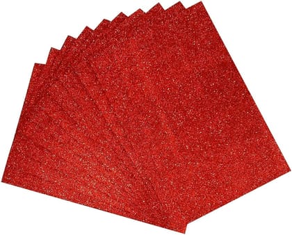 A4 Glitter Foam Sheet Sparkles Color, for Art & Craft, Decoration, Gift Wrapping, Scrapbooking, Craft Project (Red Color) - Pack of 10