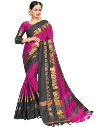 fab woven - Pink Silk Blend Saree With Blouse Piece ( ) - Pink