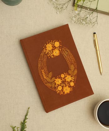 Brown Viscose Oval Hand Embroidered Diary