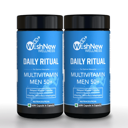 WishNew Wellness DAILY RITUAL Multivitamin for Men 50+ | Enhanced with MCT, Ashwagandha & Ginkgo | 120 Delayed Release Capsules