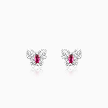 Silver Pop Pink Studded Butterfly Studs