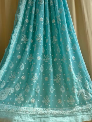 Georgette Chikankari saree in Sea Green-Sea Green