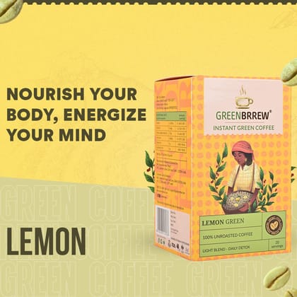 Lemon Green | 100% Unroasted Coffee | Light Blend | Daily Detox | 20 Servings | 60g-Lemon