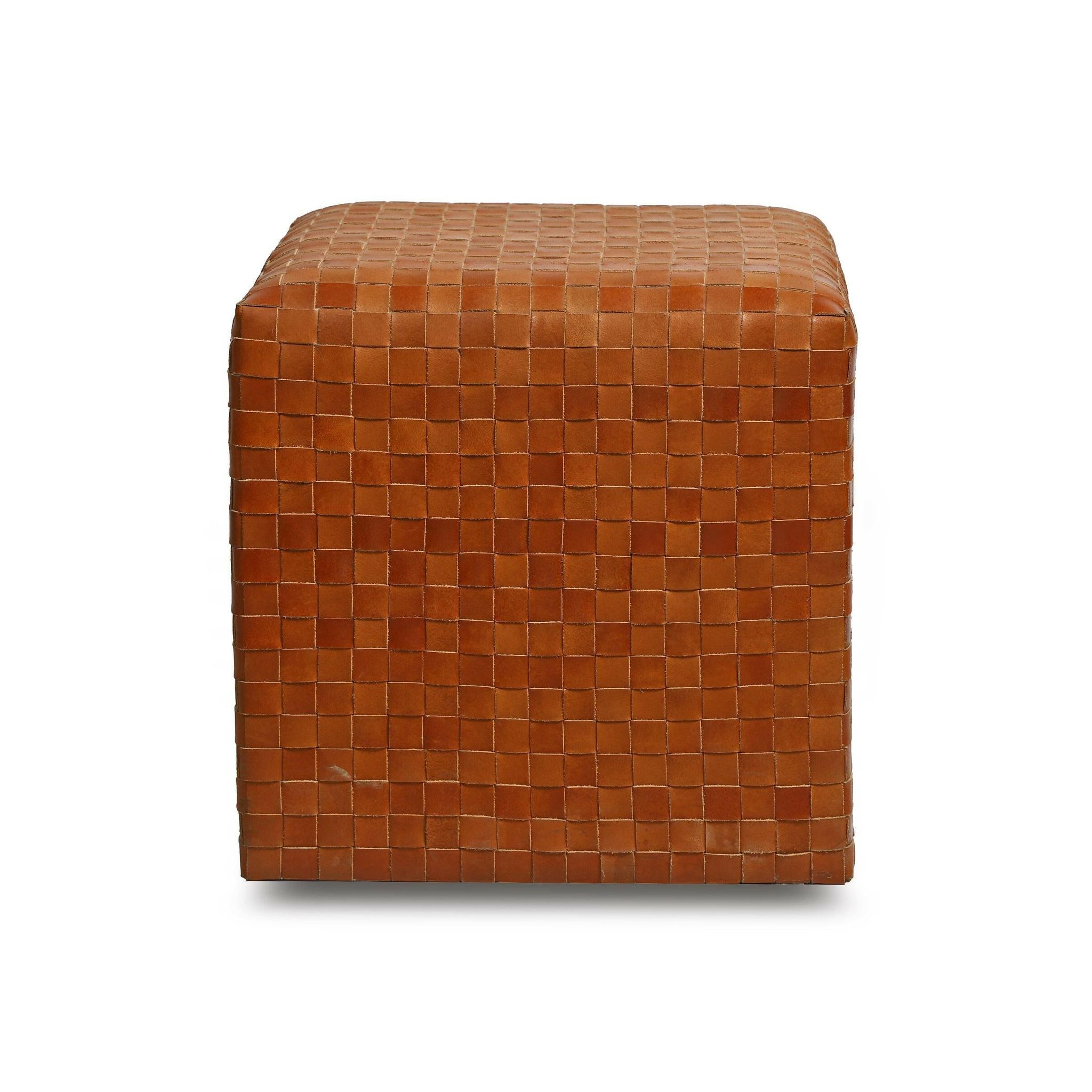 Genuine Leather Pouf In Tan Colour-Tan