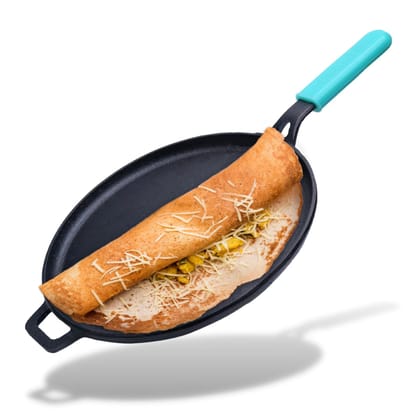 Cast Iron Dosa Tawa With Silicon Grip-Green