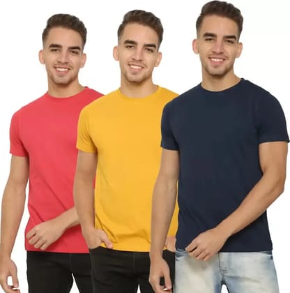 FAZZA  Pack of 3 Solid Men Round Neck Multicolor T-Shirt-S