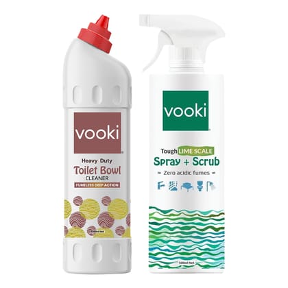 Vooki Heavy Duty Toilet Bowl Cleaner Fumeless Deep Action liquid & Tough Lime Scale Stain Descaler Remover for Bathroom Taps, Basins, Showers & Floor Tiles - 500 ml Each (Combo Pack of 2)…