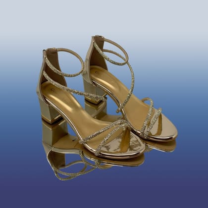 Gleaming Gold Block Heels-Gold / 36