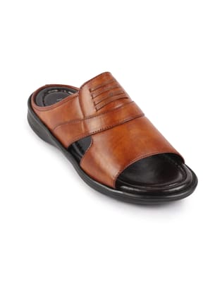 Men Tan Daily Indoor Outdoor Comfort Stitched Design Open Toe Slip On Slipper-6