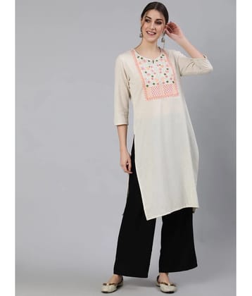 Antaran - Off White Cotton Womens Straight Kurti ( Pack of 1 ) - None