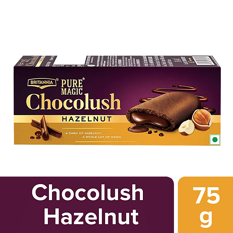 Britannia Pure Magic Chocolush Hazelnut Center Filled Biscuits, 75gm