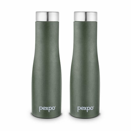 PEXPO Stainless Steel Fridge Water Bottle, 750 ml, Pack of 2, Military Green, Monaco | Eco-Friendly & Leak-Proof Water Bottle