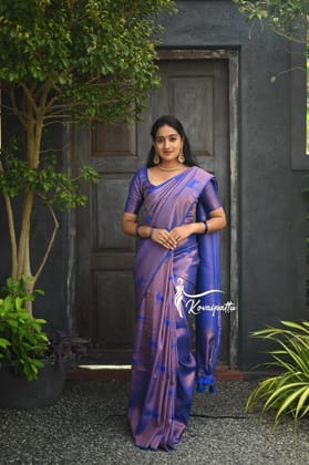 Glowing Navy Blue Color Soft Silk Saree With Blouse Piece