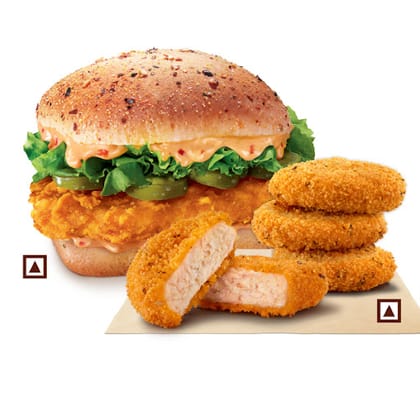 Fiery Chicken Burger+ Crunchy Chicken Nuggets (4pcs).