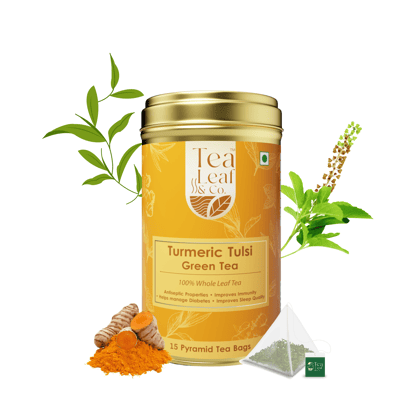 Turmeric Tulsi Green Tea Immunity Boost & Diabetes Management Natural 15 Pyramid Green Tea Bags Pack of 1