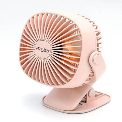 LA'FORTE Rechargeable 2 W Portable USB Battery Clip Fan Stand & Handheld Fan with LED Lights (Light Pink)