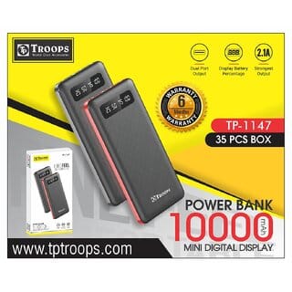 TP TROOPS battery pack 10000mAh Battery Fast Charging, Dual Output (USB-1+USB-2),Type C and Micro USB Port-TP-1147