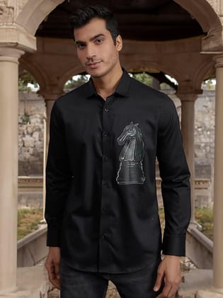 Printed Party Wear Black Shirt-BLACK / XL