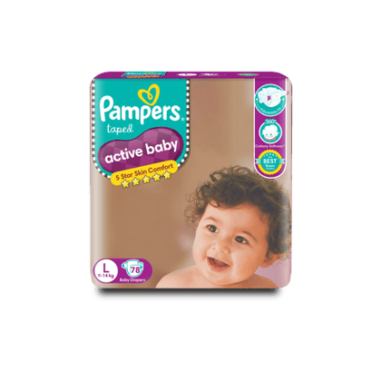 Pampers Active Baby Taped Diapers Large(9-14 Kg), 78 Units Pack