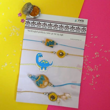 IVEI Handpainted exclusive Rakhi set of 5 - Rakshabandhan - handmade rakhi - Rakhi sets - Brother, bhabhi, sister and kids - Blue