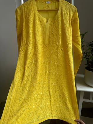 Chikankari Viscose Georgette short Top in Yellow-Yellow / Viscose Georgette / L