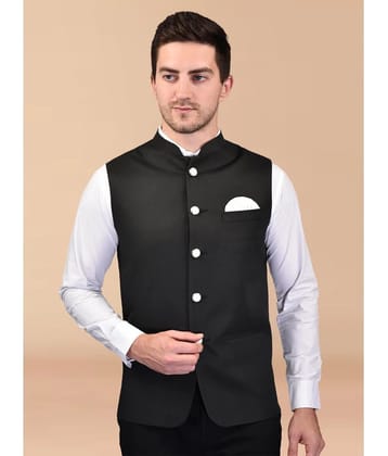 PRINTCULTR Black Cotton Blend Mens Nehru Jacket ( Pack of 1 ) - None