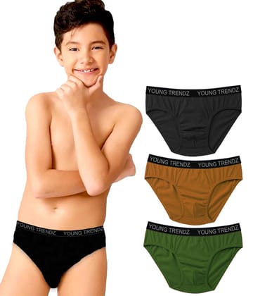 Young Trendz Kids Boys Inner Brief(Pack of 3)-BLACK-BROWN-OLIVE / 7-8YEARS