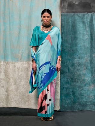 Turquoise Crape Silk Saree