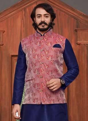 Elegant Maroon and Navy Blue Nehru Jacket-S