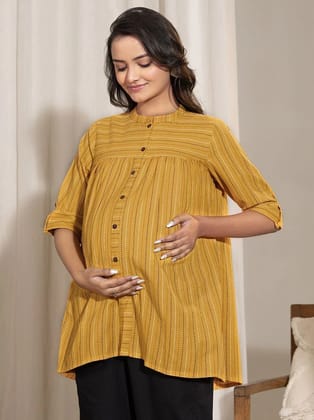 Janasya Yellow Cotton Maternity Tops Single - 2XL