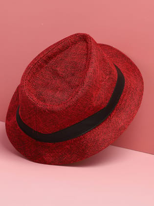 Red Textured Fedora Hat-Hat