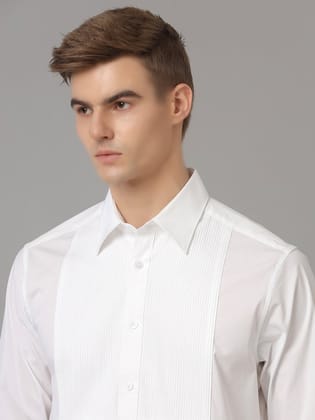 Aldeno Mens Regular Fit White Formal Cotton Stretch Bib Shirt (CASP)-S