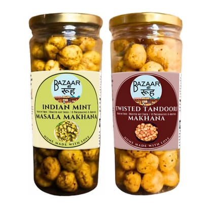 BazaaRooh Hand Roasted Crunchy Fresh Makhana (Foxnut) Mint, 55 Gms (Combo Pack of 2)