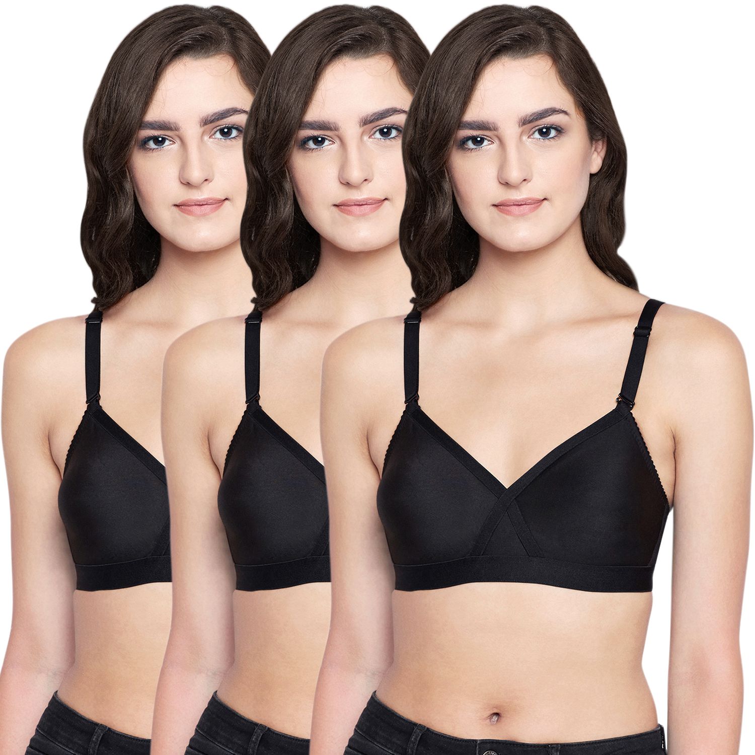 Bodycare 100% Cotton Non Padded Non wired Seamless Bra-Pack of 3