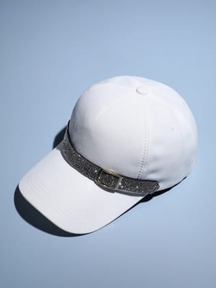 Rhinestone Buckle Baseball Cap - White-Cap